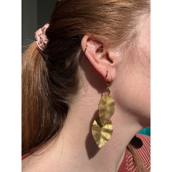 Kenneth Jay Lane Gold Leaf Earrings 3” EUC Perfect Saks Pierced Whimsical Witch - Picture 9 of 12